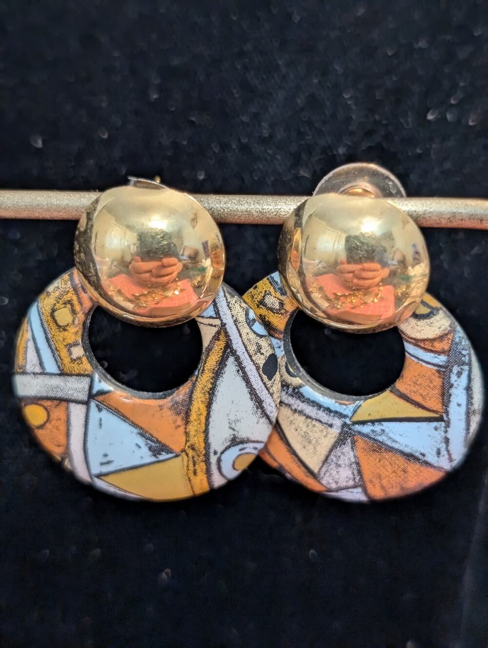 Vintage 70s Groovy Mod Gold Tone Doorknocker Post Earrings